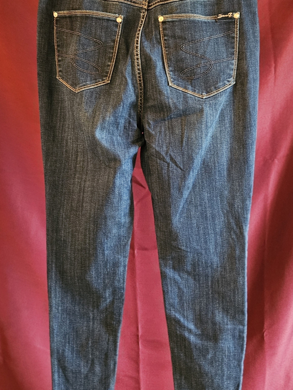 Women's Seven7 Dark Wash Tummyless High Rise Skinny Jeans - Blue - Picture 3 of 8